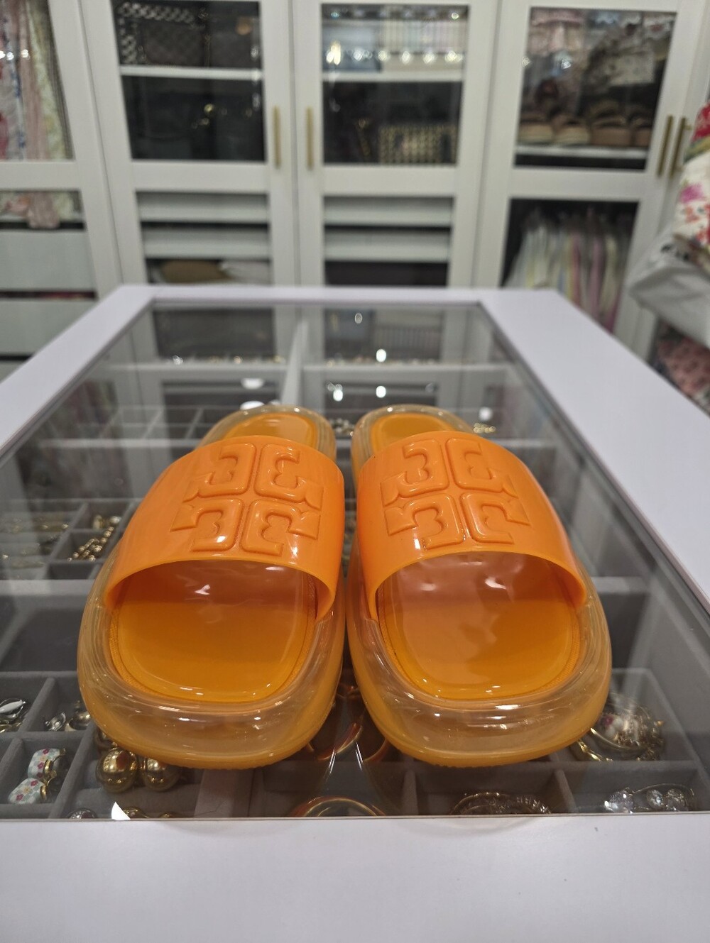 Tory Burch Bubble Jelly Slides - Orange - Size 9 - Picture 2 of 7